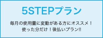 5STEPプラン 毎月の使用量に変動がある方にオススメ！使った分だけ！後払いプラン！！